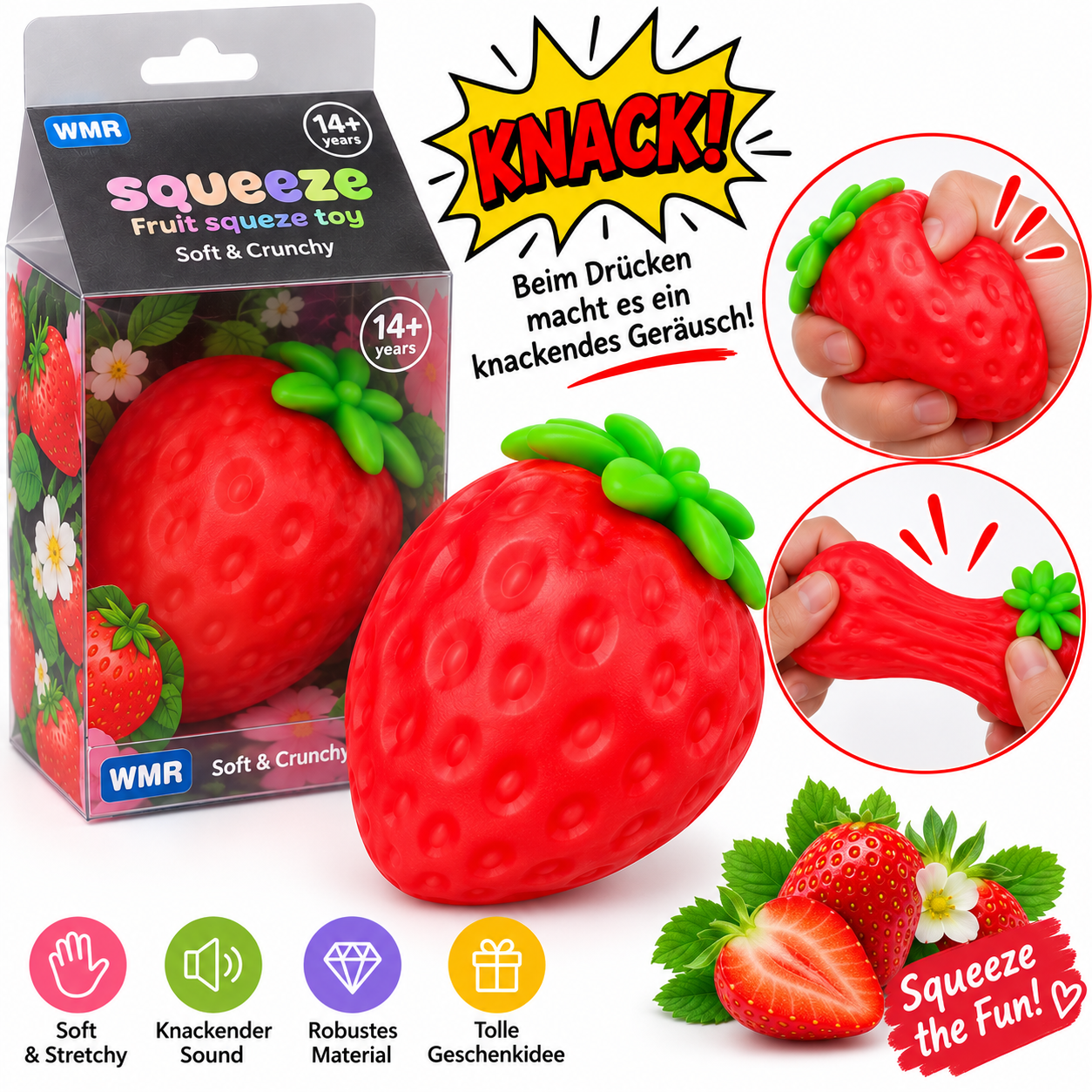 Erdbeere Crunch ASMR Squishy Stressball ab 14 Jahren