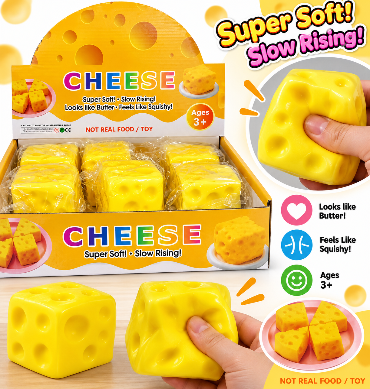 Käse Squishy, Gelbes Käse Quetschspielzeu, Squishy Spielzeug ab 3 Jahren